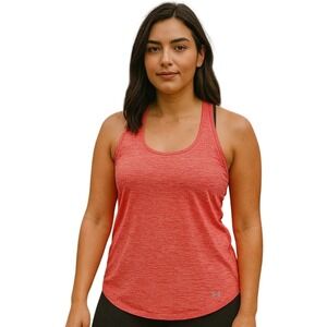 Under Armour Womens Tank Top XS Fitted Orange Heather Racerback Cut Out Mesh Bac